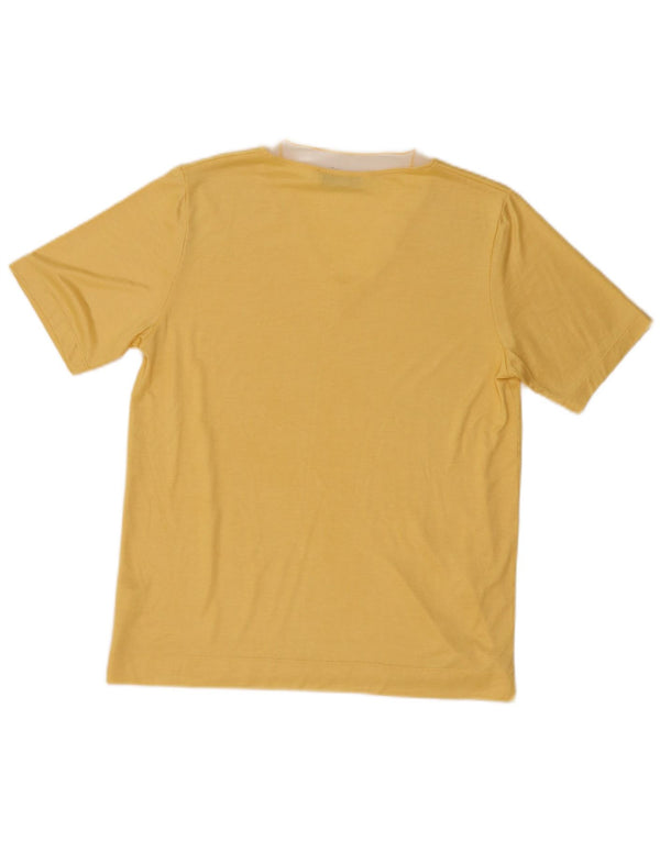 vintage Femme T-Shirt Top UK 14 Grande Viscose Jaune