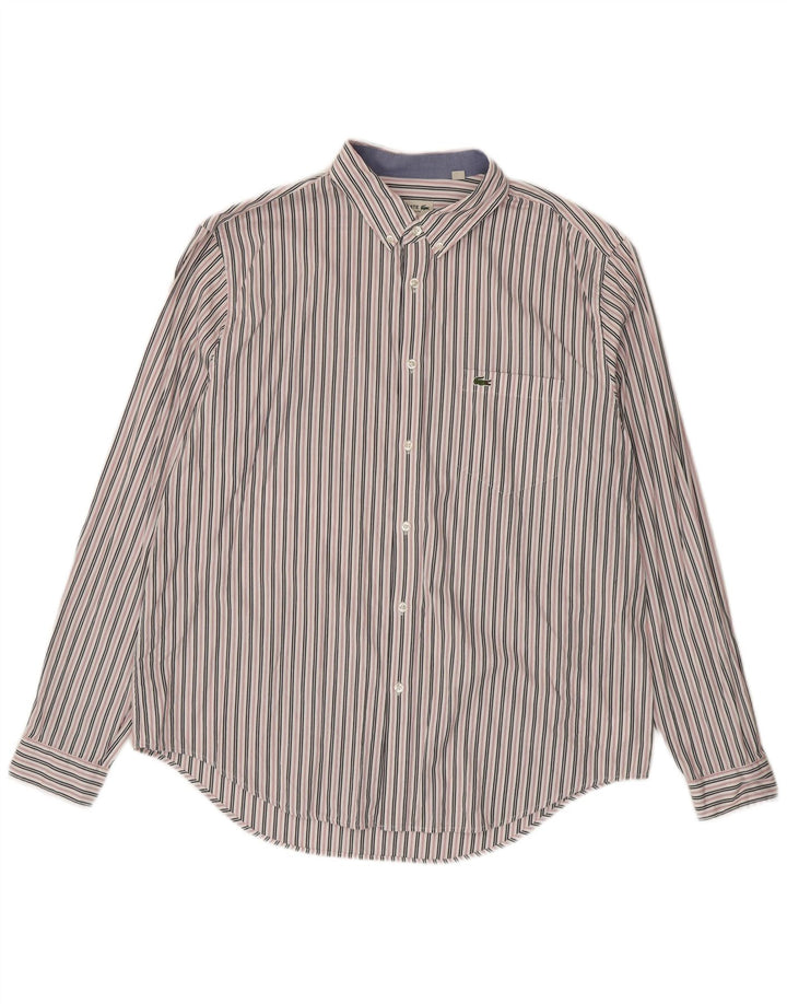 Lacoste Chemise Regular Fit Homme Taille 45 XL Coton Rayé Blanc
