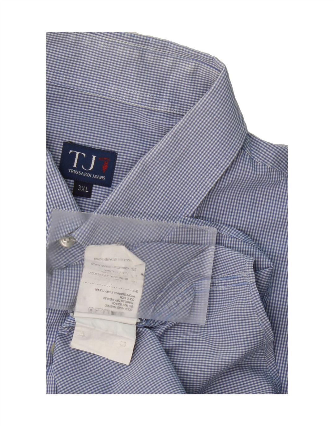 TRUSSARDI JEANS Mens Shirt 3XL Blue Gingham Cotton Vintage Trussardi Jeans and Second-Hand Trussardi Jeans from Messina Hembry 