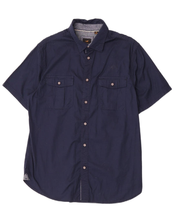 Lee Chemise à Manches Courtes Homme Bleu Marine Moyen Coton