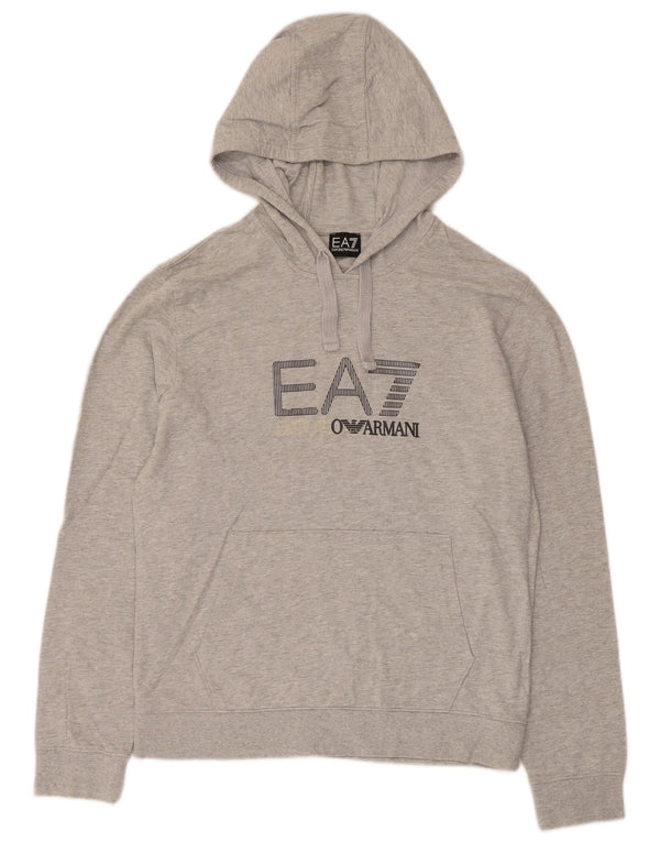 Emporio Armani Pull à capuche graphique pour femme UK 16 Grand coton gris