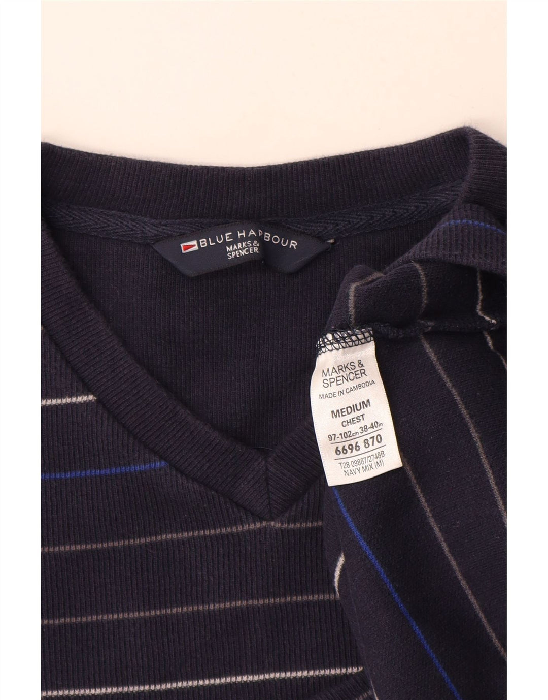 MARKS & SPENCER Pull col V pour homme UK 38/40 Bleu marine moyen