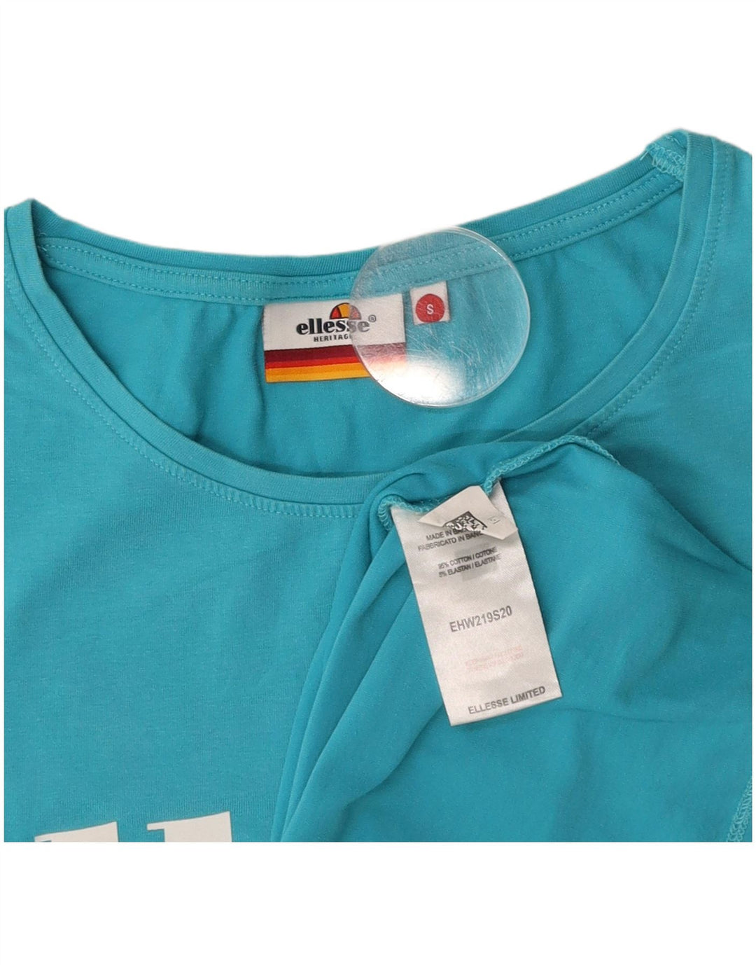 ELLESSE T-shirt graphique Heritage pour femme UK 10 petit coton bleu