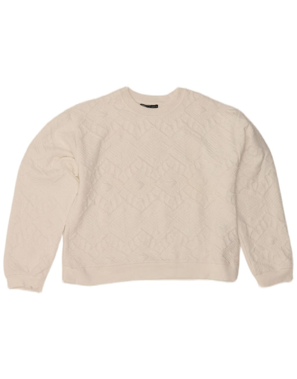 Zara Womens Crop Oversize Sweatshirt Jumper UK 10 Petit Blanc Géométrique