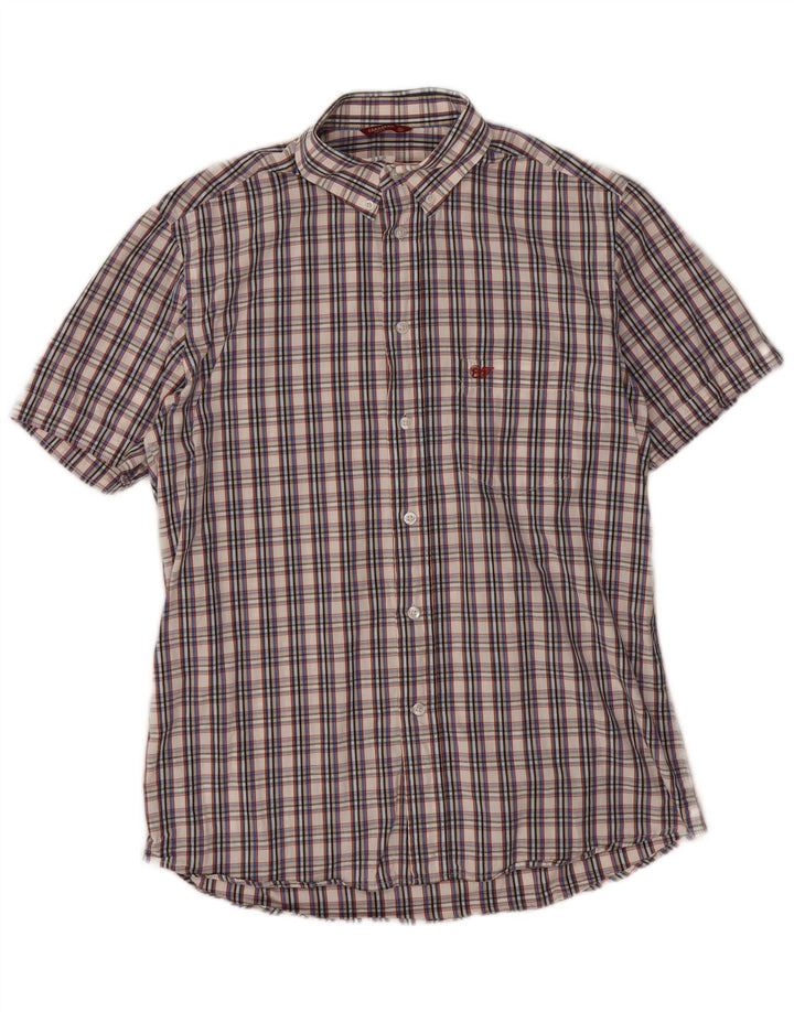 Carrera Chemise à Manches Courtes Homme Gris Moyen Carreaux Coton