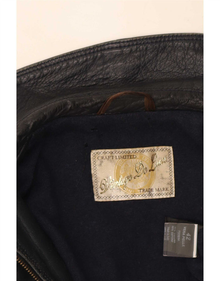 Veste en cuir femme vintage IT 42 Cuir noir moyen