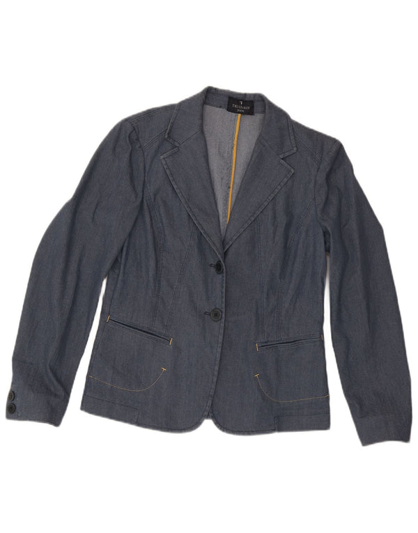 Trussardi Femme Denim 2 Bouton Blazer Veste UK 14 Large Bleu Marine