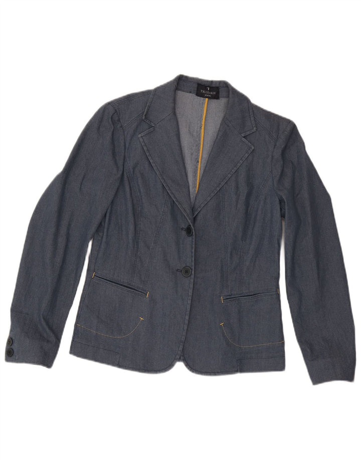Trussardi Femme Denim 2 Bouton Blazer Veste UK 14 Large Bleu Marine