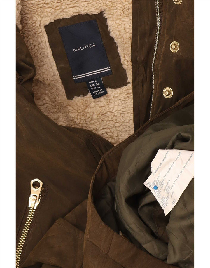 Nautica Veste Parka Sherpa Femme UK 16 Large Kaki Polyester