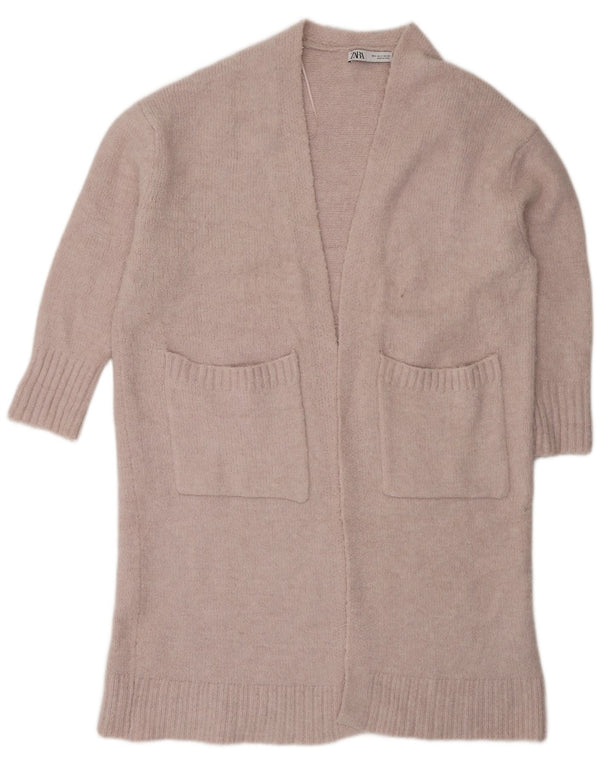 Zara Womens Longline Oversized Cardigan Sweater UK 10 Small Pink Polyester