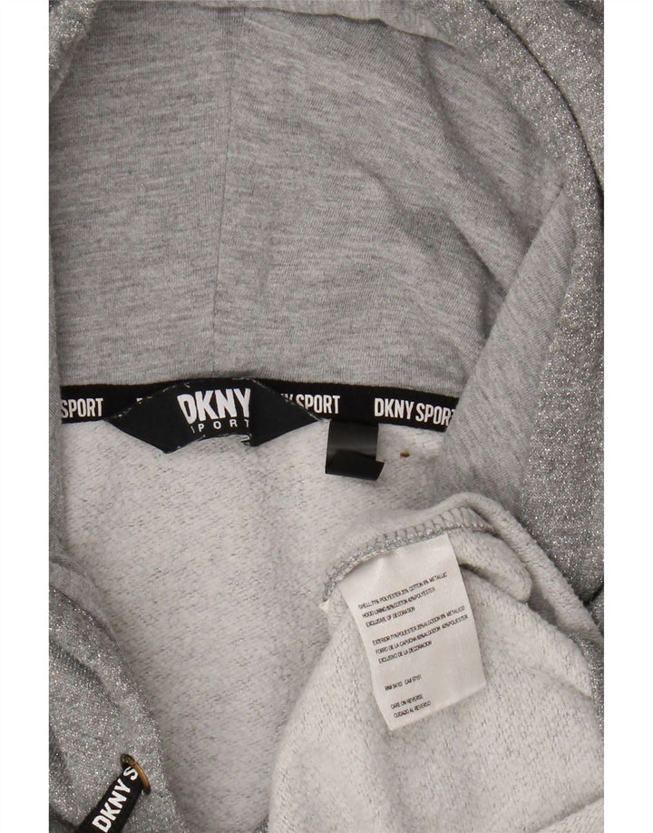 DKNY Pull à capuche surdimensionné graphique pour femme UK 14 Gris moyen Polyester