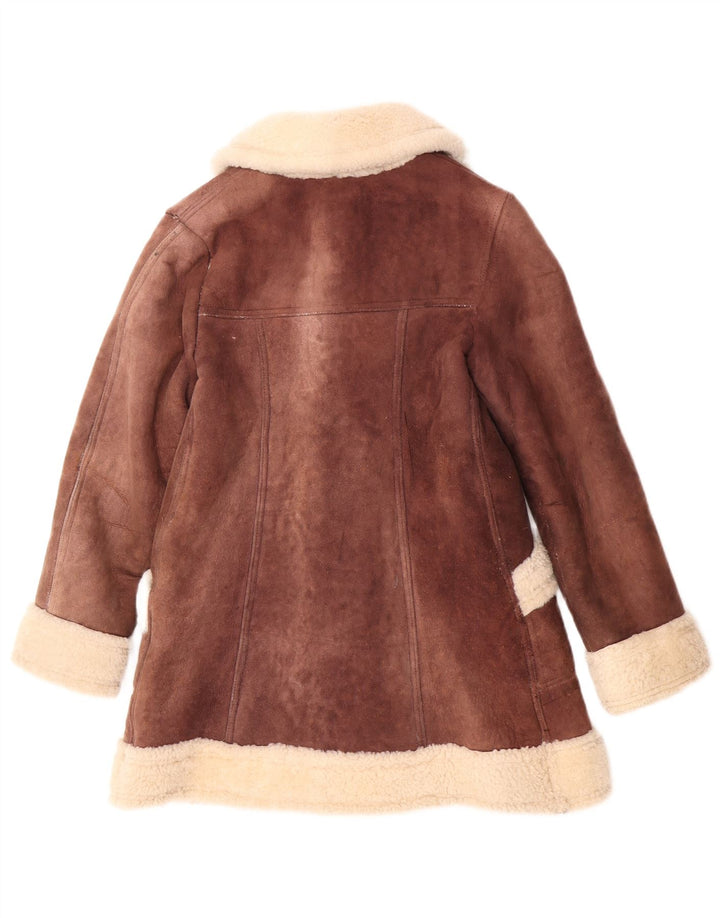 vintage Womens Shearling Coat UK 10 Petit Colorblock Brun