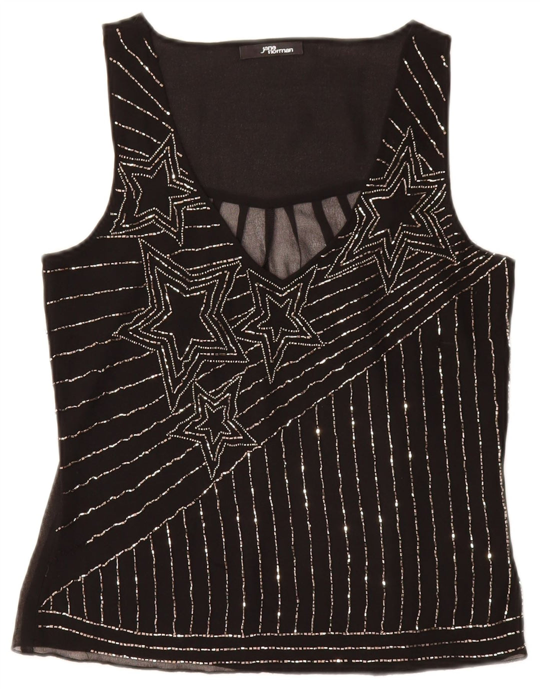 JANE NORMAN Chemisier sans manches pour femme UK 8 Petit Noir Rayé