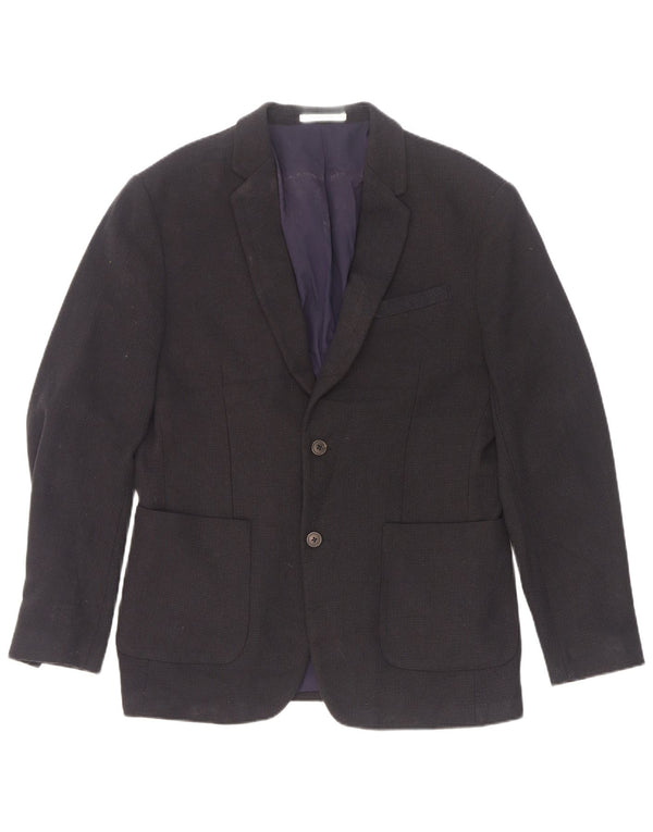 Zara Veste Blazer 2 Boutons Homme EU 52 Large Bleu Marine Polyester