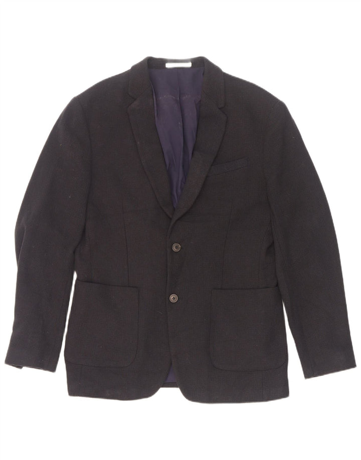 Zara Veste Blazer 2 Boutons Homme EU 52 Large Bleu Marine Polyester