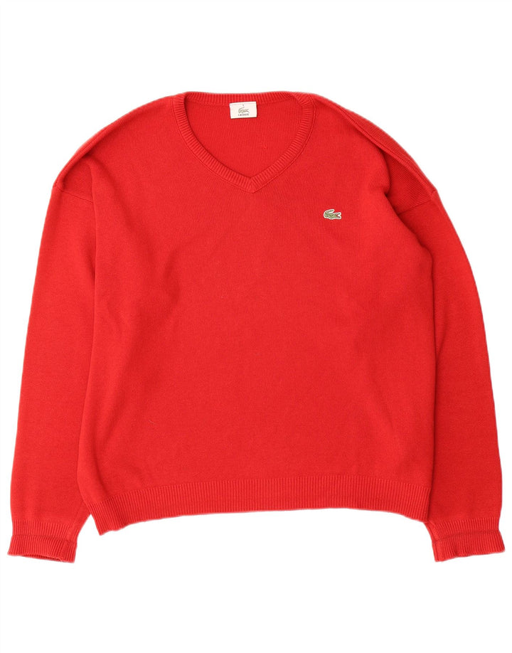 Lacoste Pull col V pour homme Taille 5 Grand coton rouge