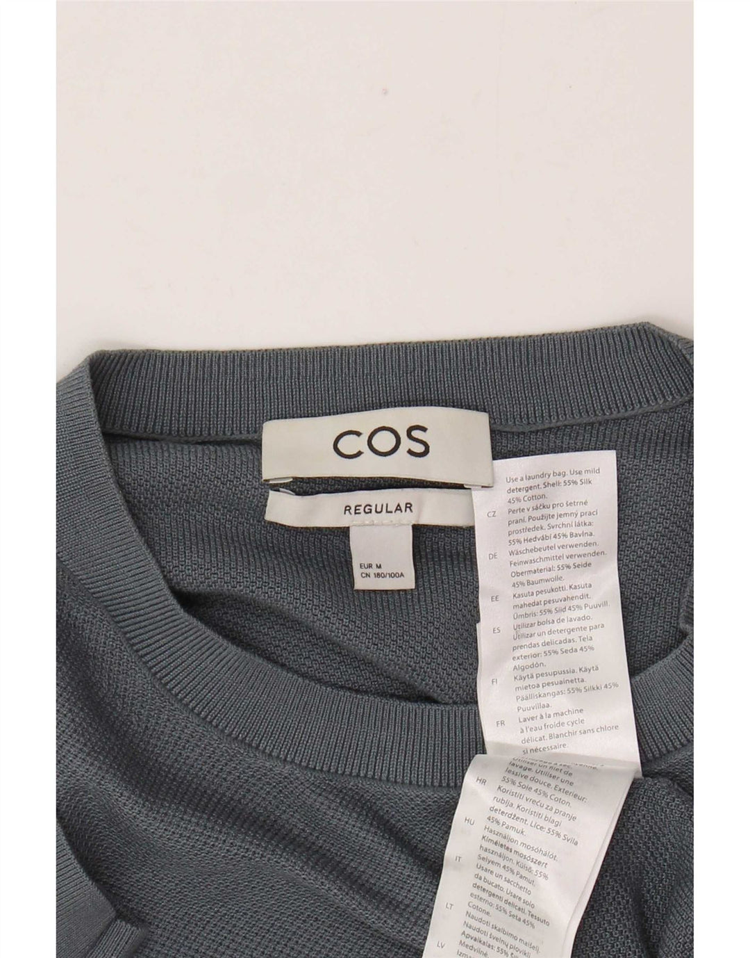 Cos T-Shirt Regular Homme Bleu Moyen Soie