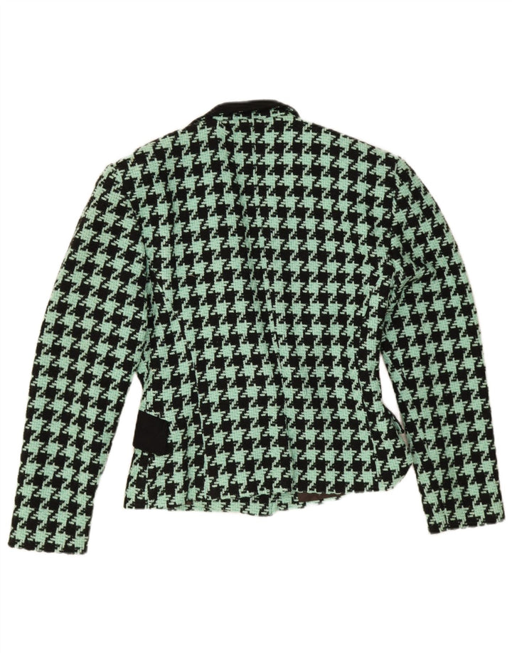 vintage Femme 2 Bouton Blazer Veste EU 36 Petit Pied-de-Poule Vert