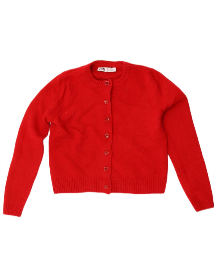 Zara Womens Crop Cardigan Sweater UK 8 Petite laine rouge