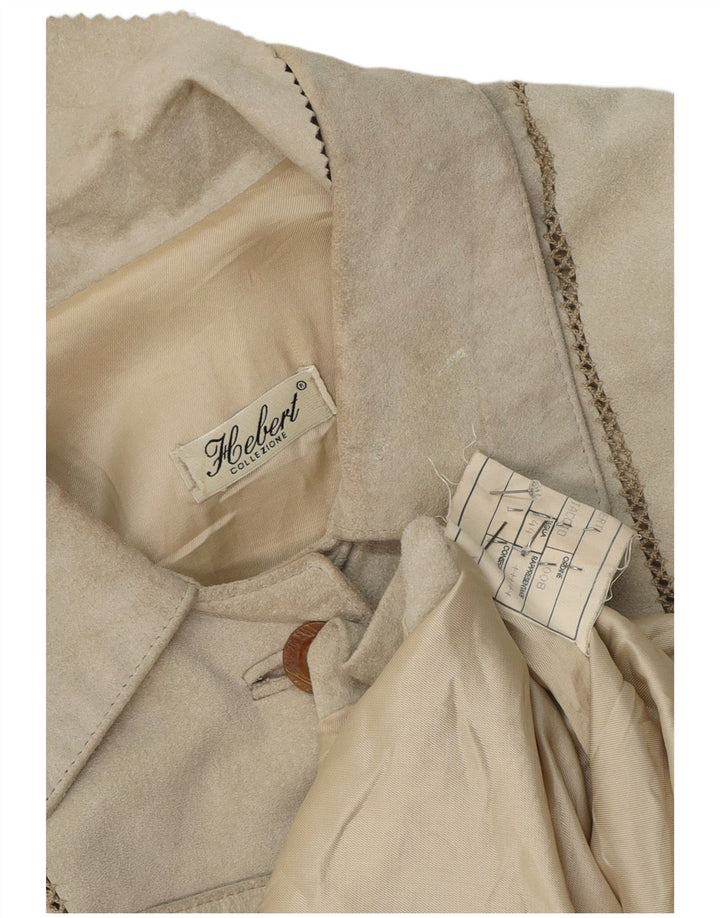 vintage Femme Suède Pardessus IT 44 Cuir Gris Moyen