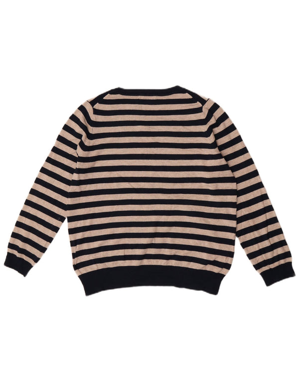 Marks & Spencer Womens V-Neck Jumper Sweater UK 16 Large Navy Blue Striped