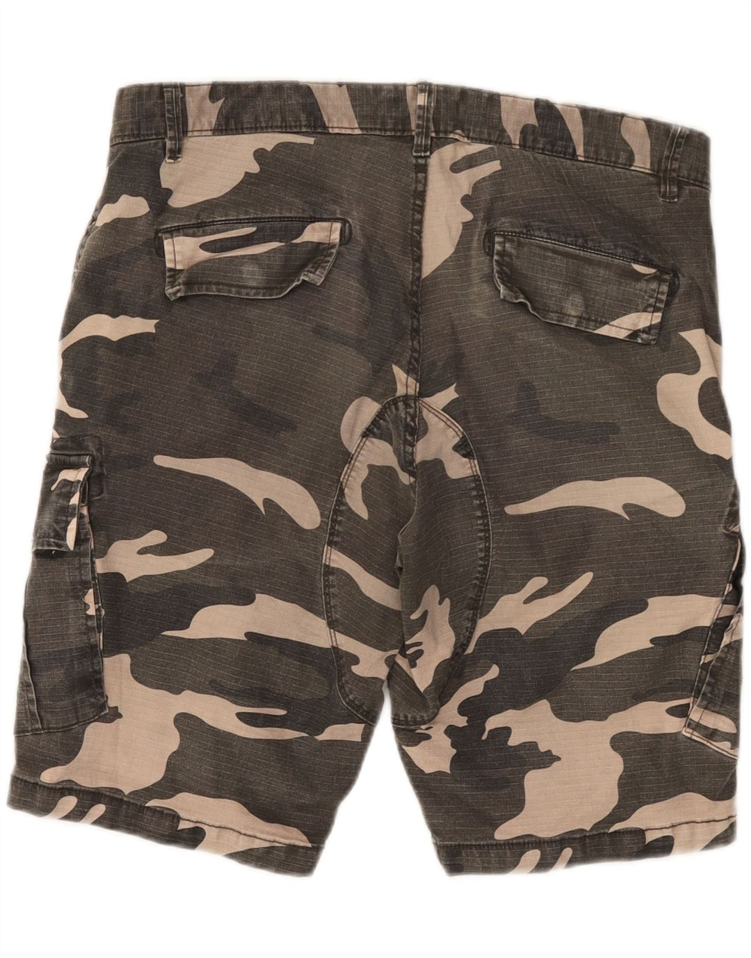 VINTAGE Short Cargo Homme W34 Grand Kaki Camouflage Coton