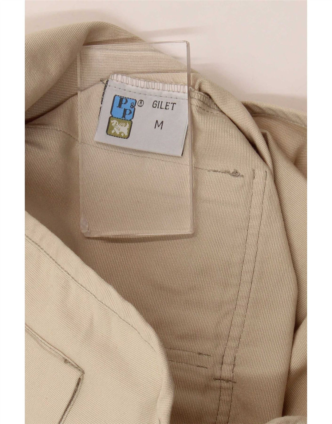 vintage Womens Utility Gilet UK 14 Coton Beige Moyen