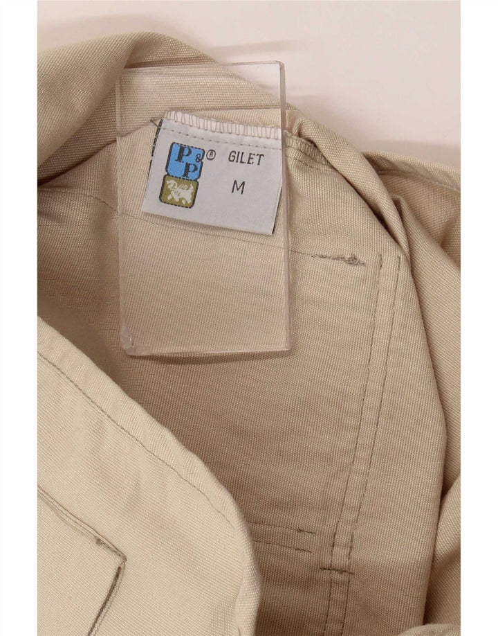 vintage Womens Utility Gilet UK 14 Coton Beige Moyen