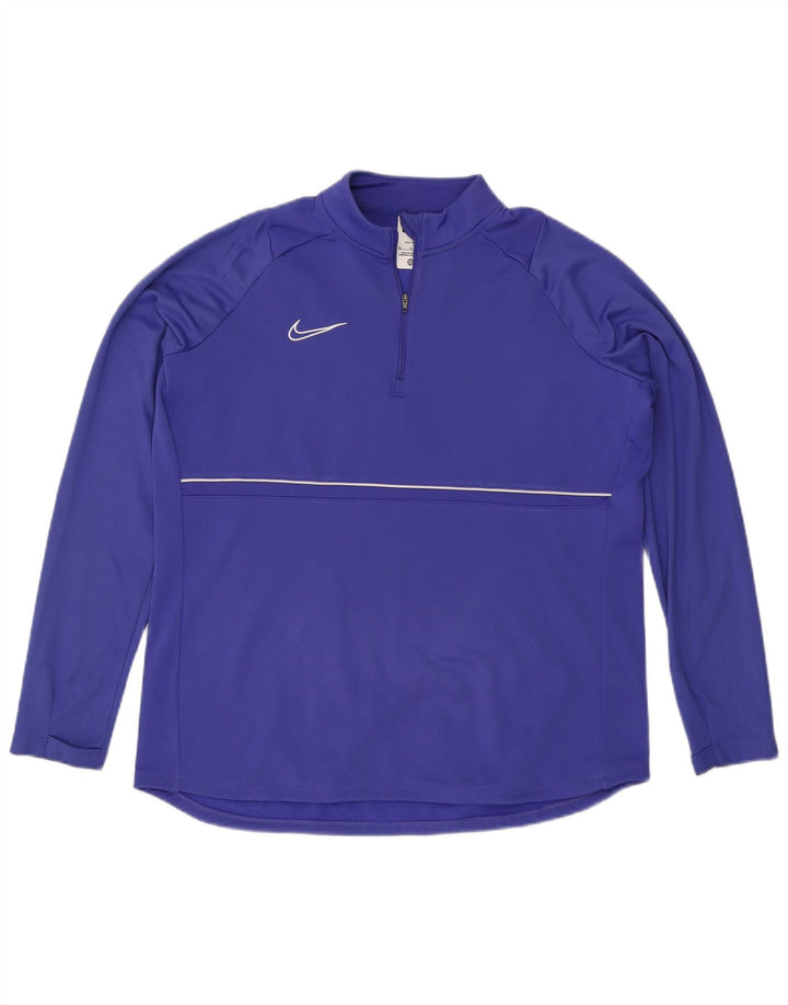 NIKE Hommes Dri Fit Zip Neck Pull Survêtement Top XL Bleu Polyester