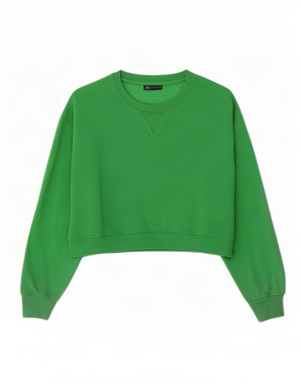 Zara Womens Crop Oversize Sweatshirt Jumper UK 16 Grand Vert