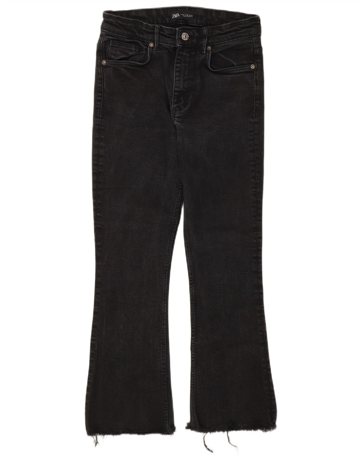 ZARA Womens Crop Bootcut Jeans EU 38 Small W26 L25 Black