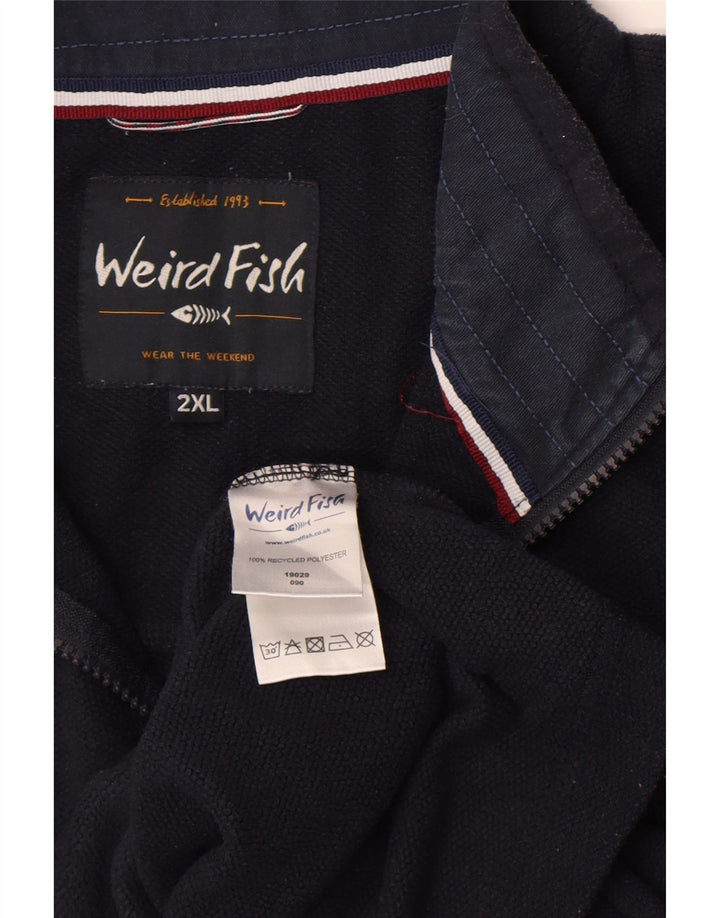 Weird Fish Pull polaire à col zippé pour homme 2XL Bleu marine Polyester