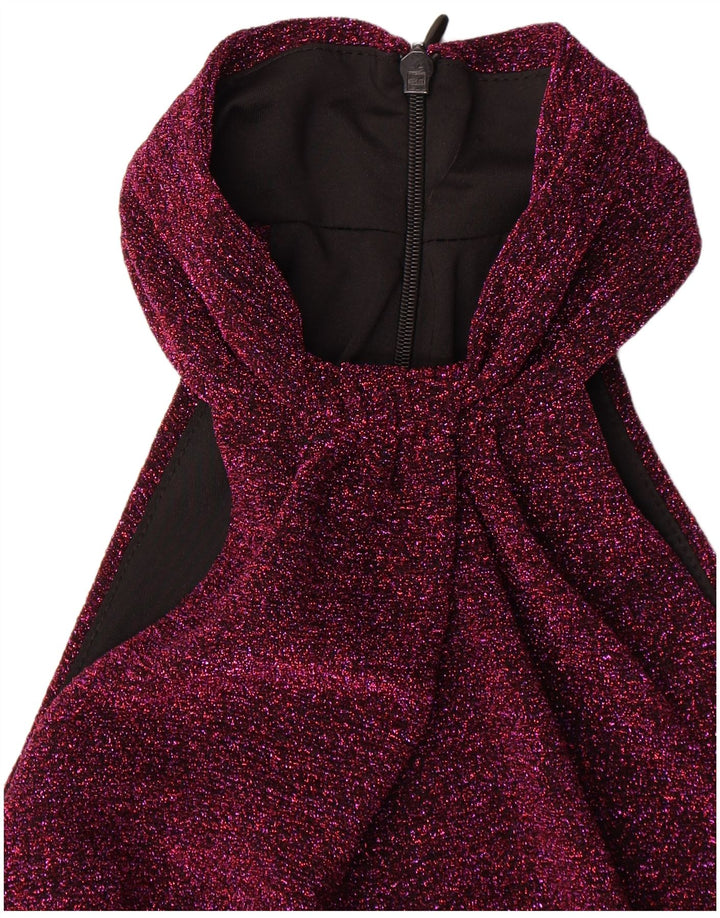 vintage Femmes Maxi Halter Robe UK 8 Petit Marron Moucheté Polyester