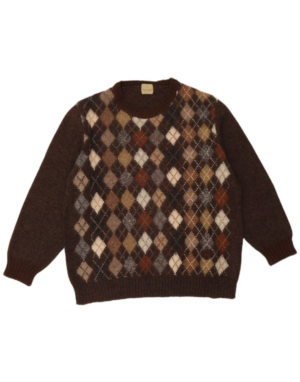 Trussardi Pull Col Rond Homme Large Marron Argyle/Diamant