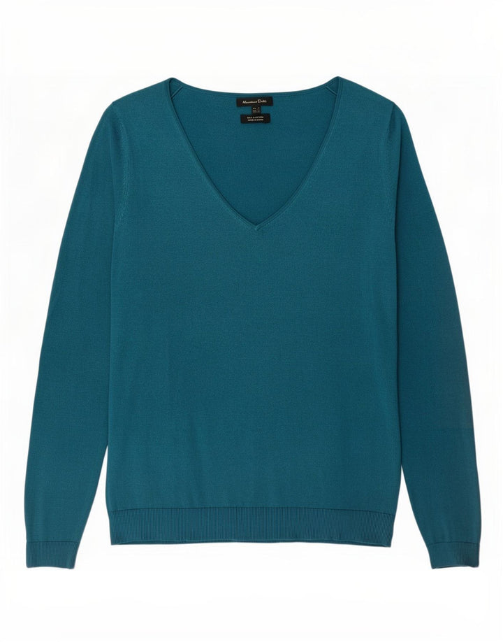 Massimo Dutti Pull col V pour femme UK 10 Petite soie bleue