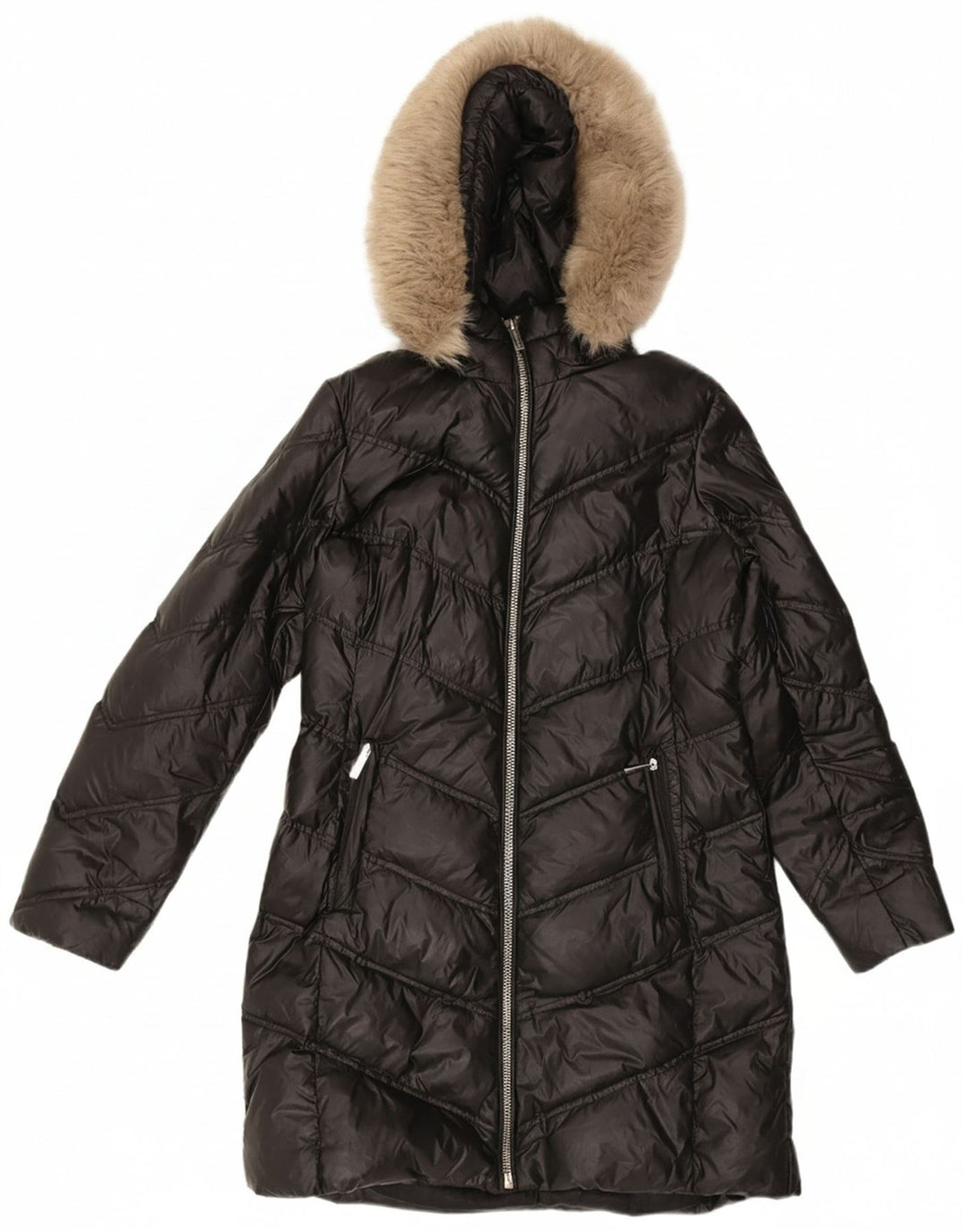 MICHAEL KORS Womens Hooded Padded Coat UK 14 Medium Black Nylon