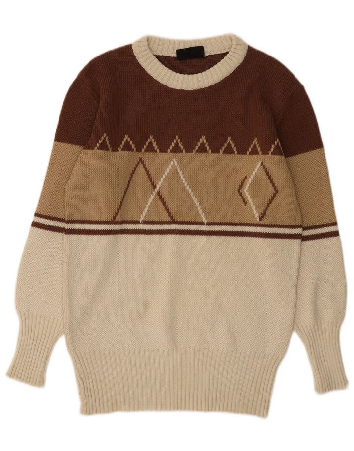 vintage Womens Boat Neck Jumper Sweater UK 12 Moyen Multicolore
