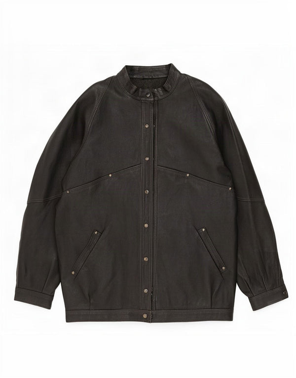 veste en cuir femme vintage UK 14 Grand Noir