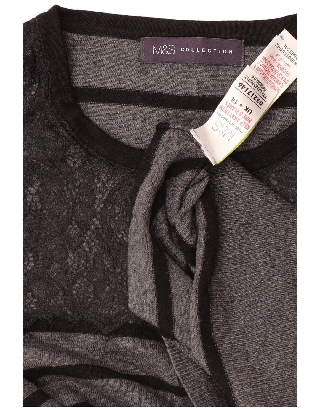MARKS & SPENCER Pull cardigan court pour femme UK 14 Gris moyen rayé