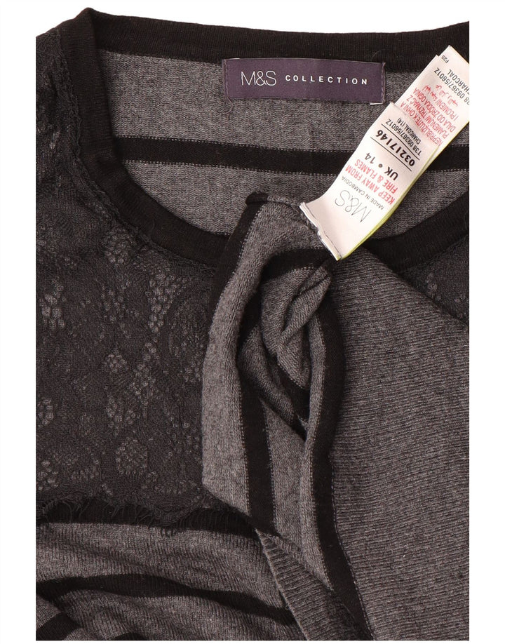 MARKS & SPENCER Pull cardigan court pour femme UK 14 Gris moyen rayé