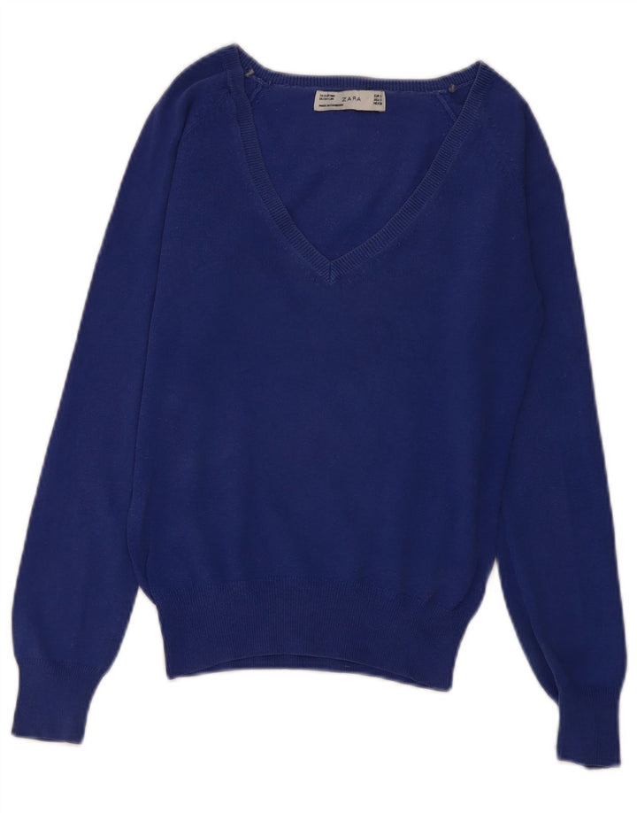 Zara Pull col V pour femme UK 10 Petit Bleu