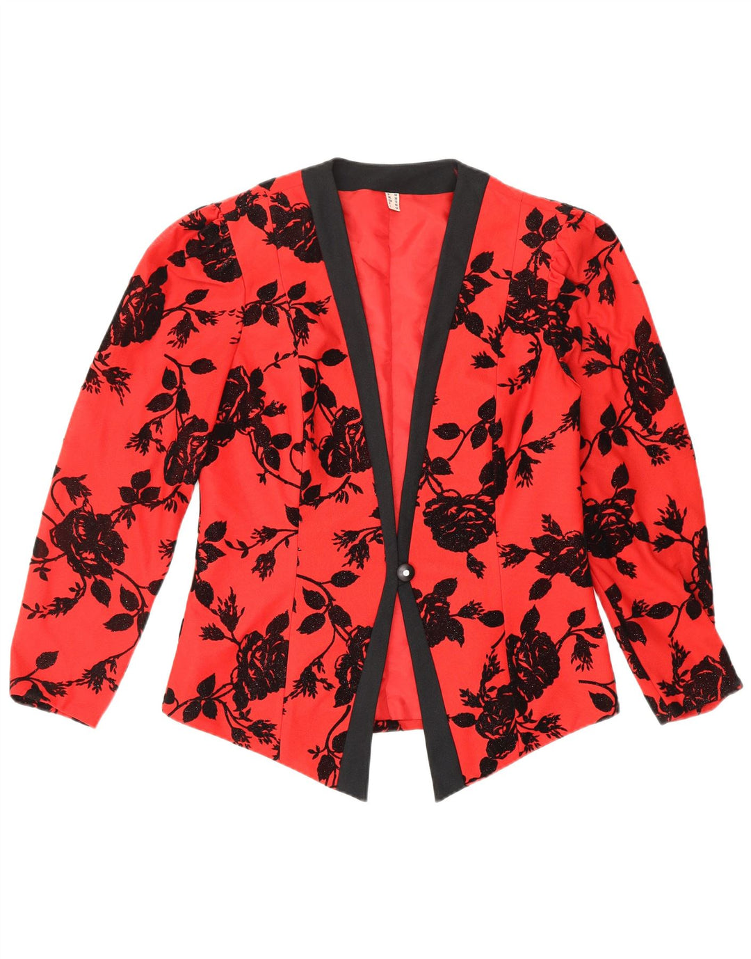 VINTAGE Femme 1 Bouton Blazer Veste UK 12 Moyen Rouge Floral Polyester
