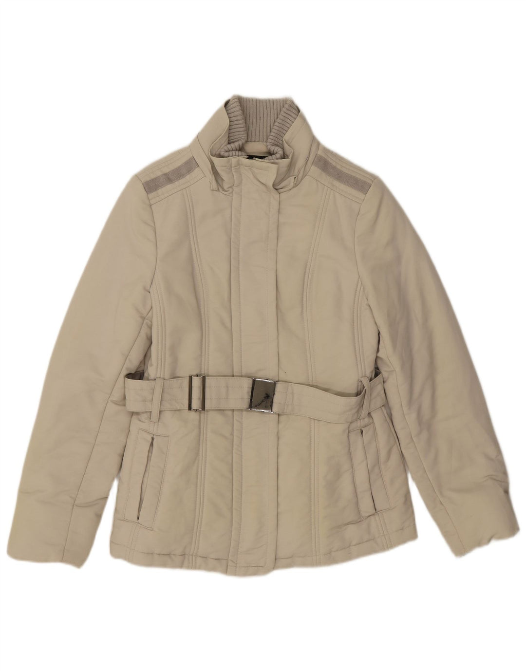 Zara Veste rembourrée pour femme UK 12 Coton beige moyen