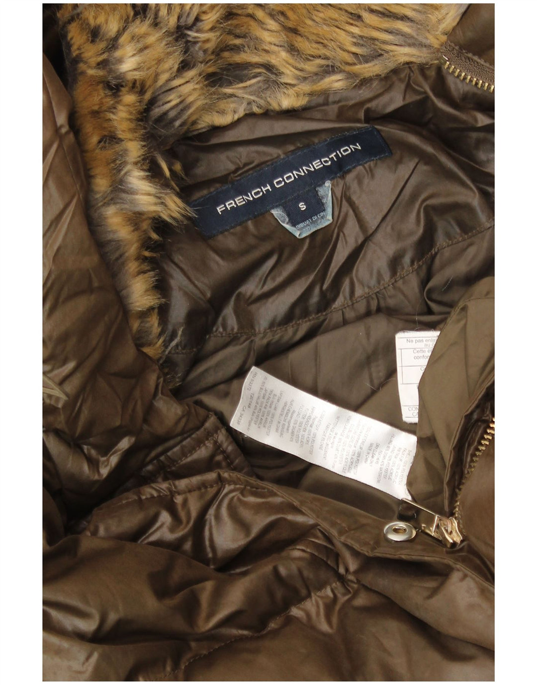 FRENCH CONNECTION Manteau rembourré à capuche pour femme UK 10 Petit Marron Polyester