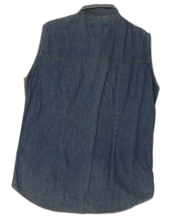 Lee Chemise en jean sans manches pour femme UK 44 Large Bleu Coton