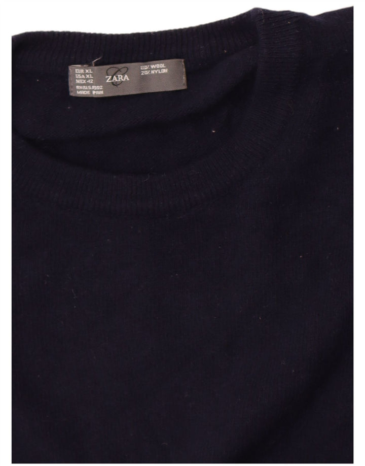 Zara Pull ras du cou pour homme XL en laine bleu marine