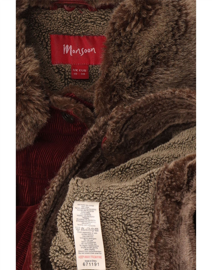Monsoon Veste en velours côtelé pour femme UK 10 Petit coton bordeaux