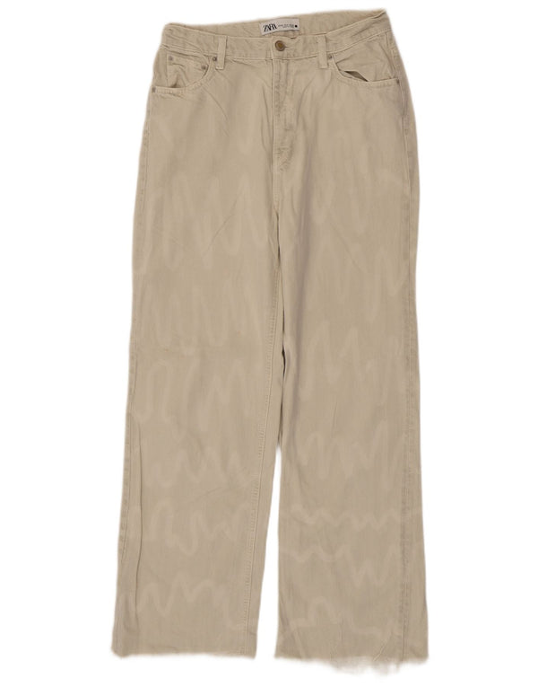 Zara Jean droit taille haute pour femme EU 38 Small W28 L28 Beige rayé