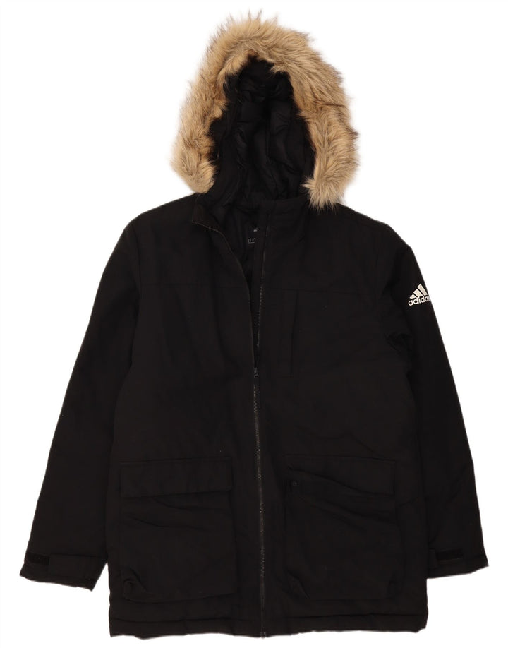 Adidas Manteau rembourré à capuche pour homme UK 40 Large Noir Polyester