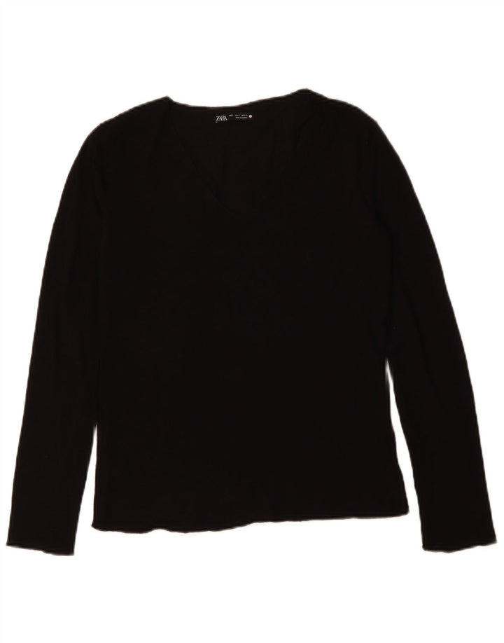 ZARA Femme Top Manches Longues UK 10 Small Noir